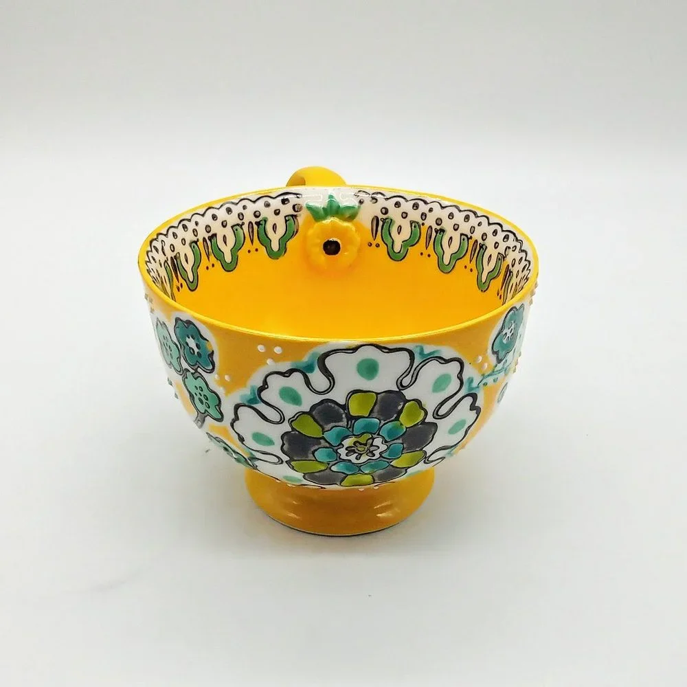 Set of 2 Anthropologie Elka Ayaka Yellow Ceramic Footed Mugs NWOT - Picture 4 of 8